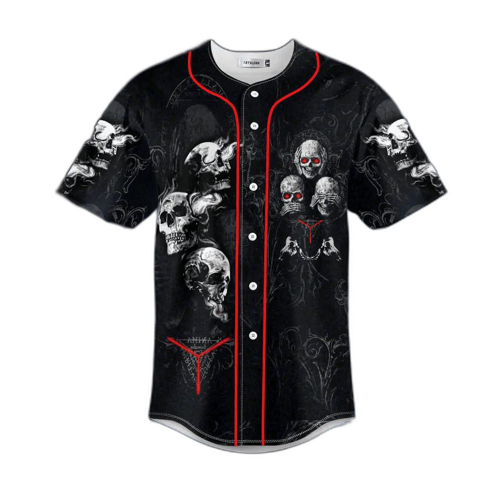 Hear See Speak No Evil Skull Baseball JerseyMen's Baseball Jersey Gift For Skull Lover - lylyprint.com