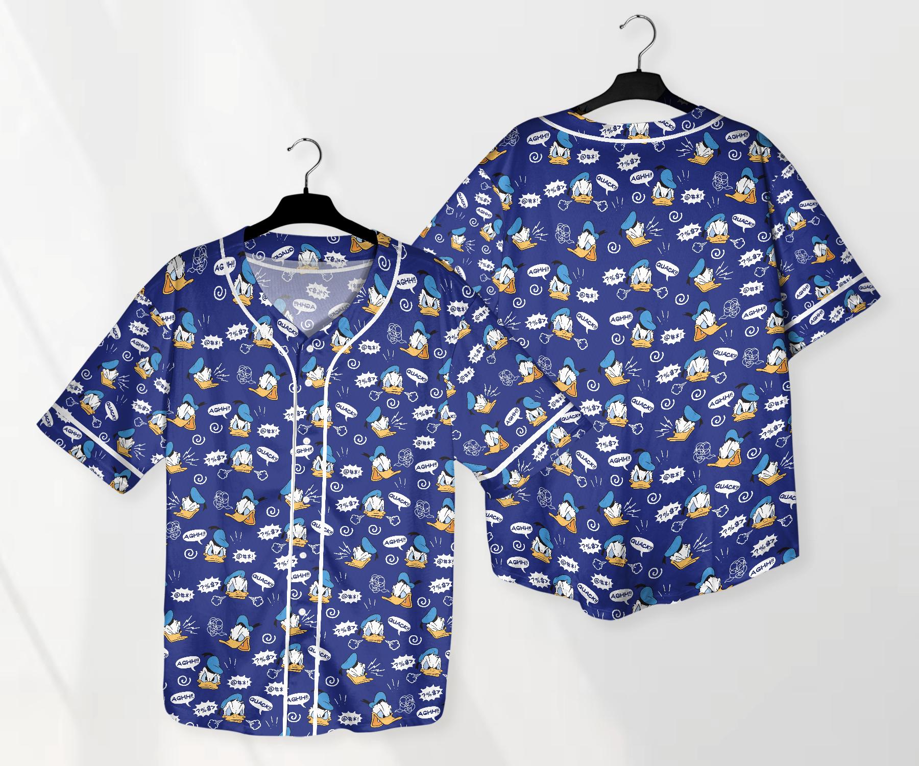 Donald Baseball Jersey Shirt, Funny Duck Button Up Shirt, Comic Style Jersey Gift for Adults, Unisex Cartoon Jersey