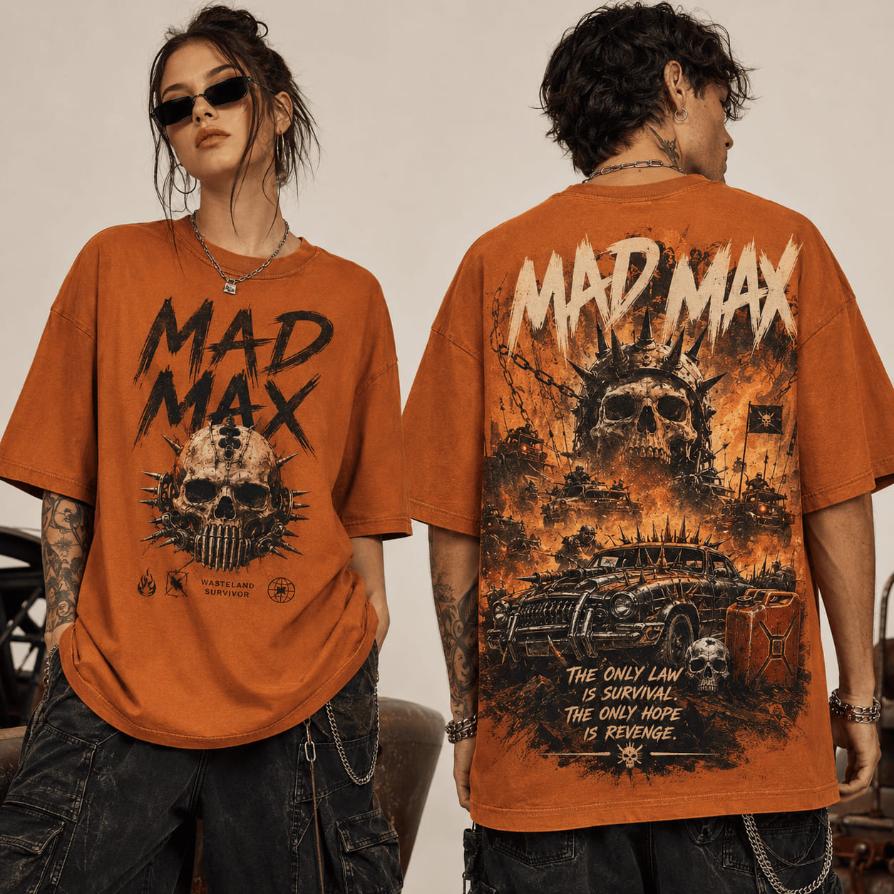 Mad Max Wasteland Survival & Revenge Post-Apocalyptic Skull T-Shirt