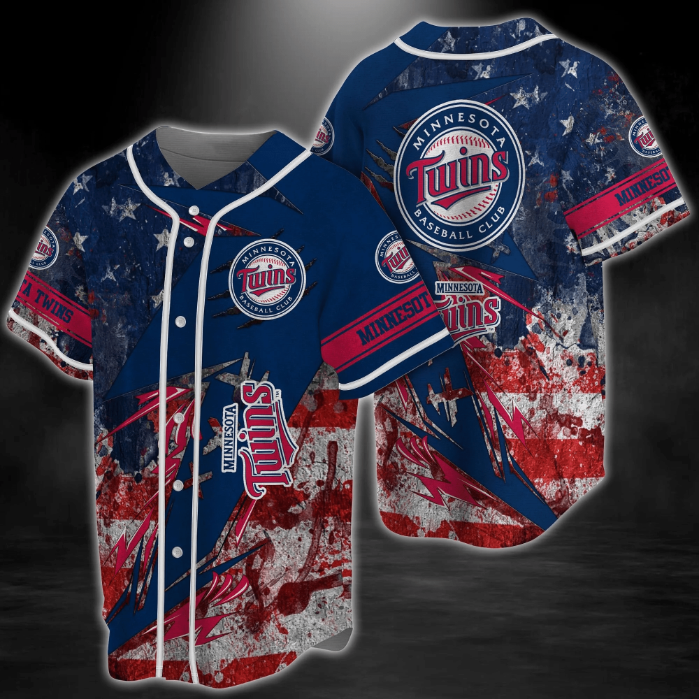 Minnesota Twins MLB Baseball Jersey Shirt with US Flag Design FVJ - Aopprinter