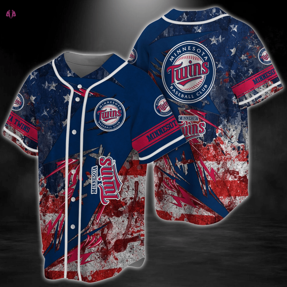 Minnesota Twins MLB Baseball Jersey Shirt with US Flag Design FVJ - Aopprinter