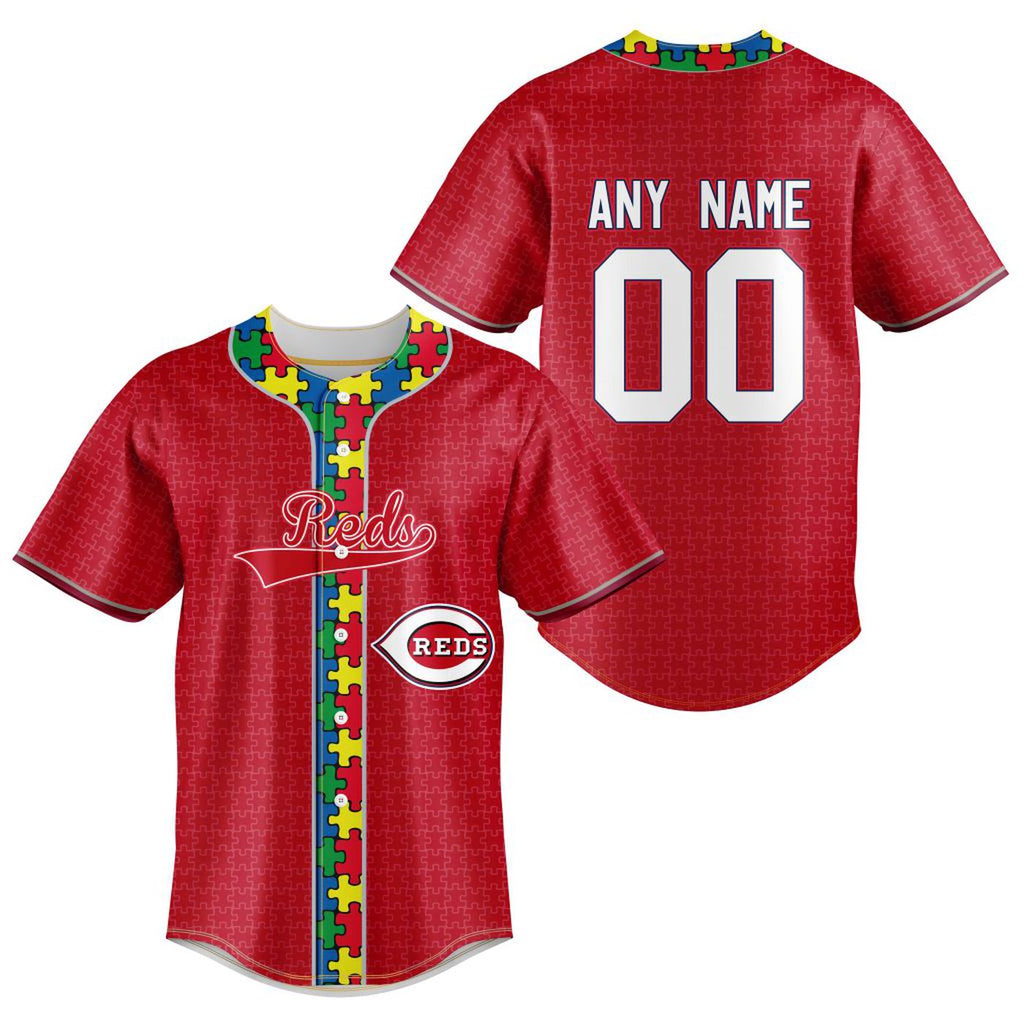 MLB Cincinnati Reds Specialized Baseball Jersey Fearless Aganst Autism Gift for Men Women - Bafud