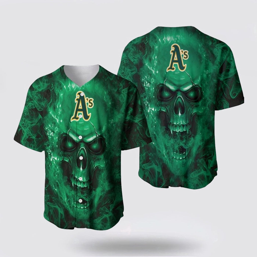 Oakland Athletics MLB Baseball Jersey: Breathable Comfortable Fan Gear with Skull Design - lylyprint.com