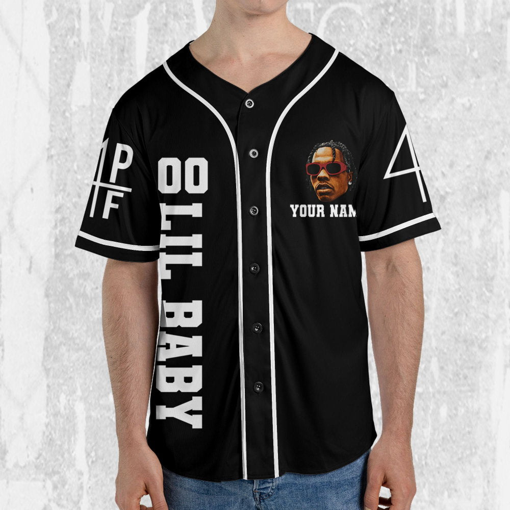 Personalize Retro Lil Baby Black Jersey, Lil Baby Baseball Jersey, Lil Baby Rap Jersey Shirt, 4PF Shirt, Music Baseball Jersey - Aopprinter