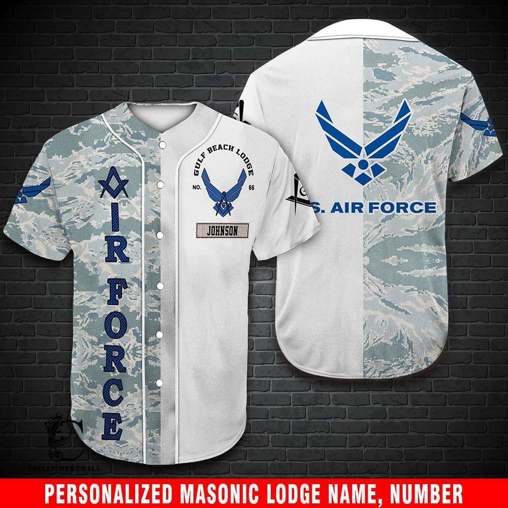 Personalized Air Force Camo Freemasonry Baseball Jersey - Aopprinter