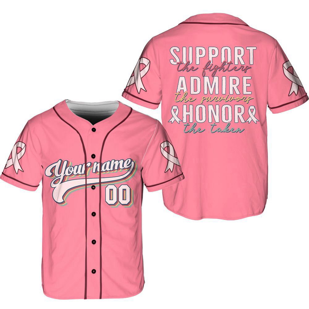 Personalized Breast Cancer Support Name And Number Baseball Jersey For Men Women - lylyprint.com