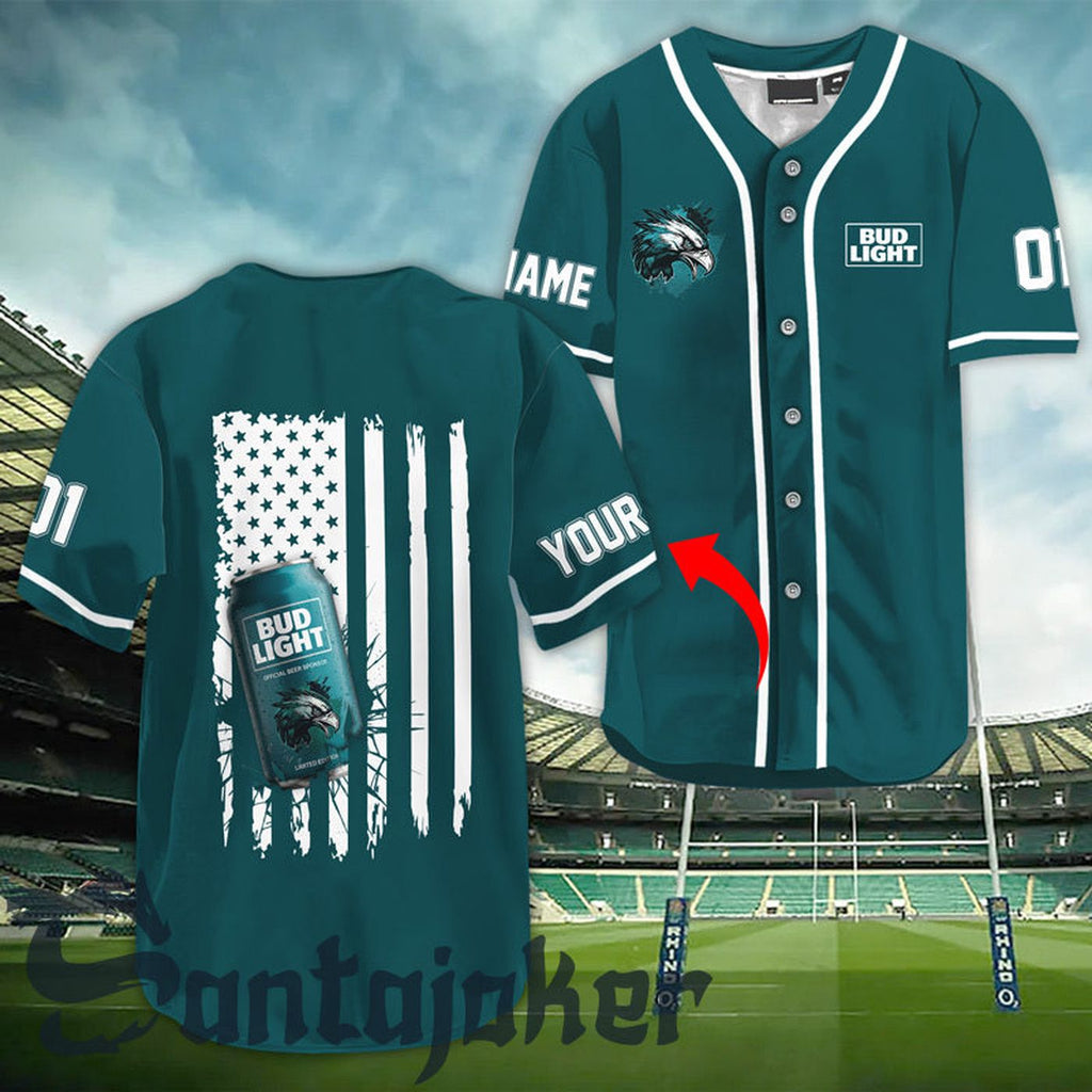 Personalized Bud Light Eagle American Flag Baseball Jersey - Gift for Men Women - Gift for Men Women - lylyprint.com