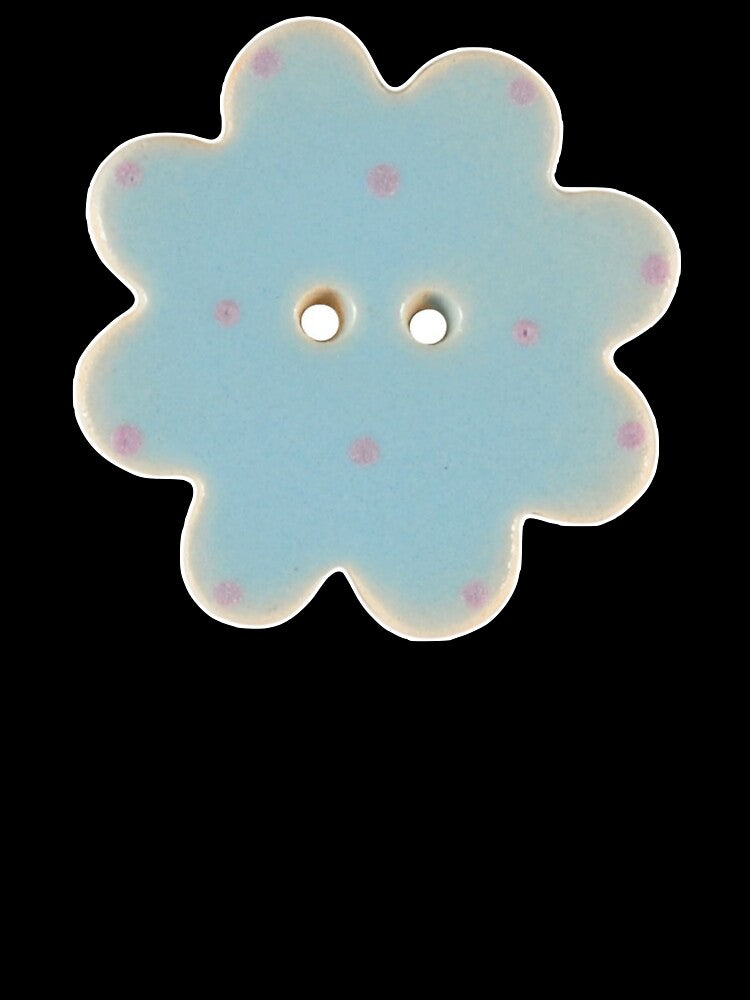 blue pink polka dot flower button by teethfairy
