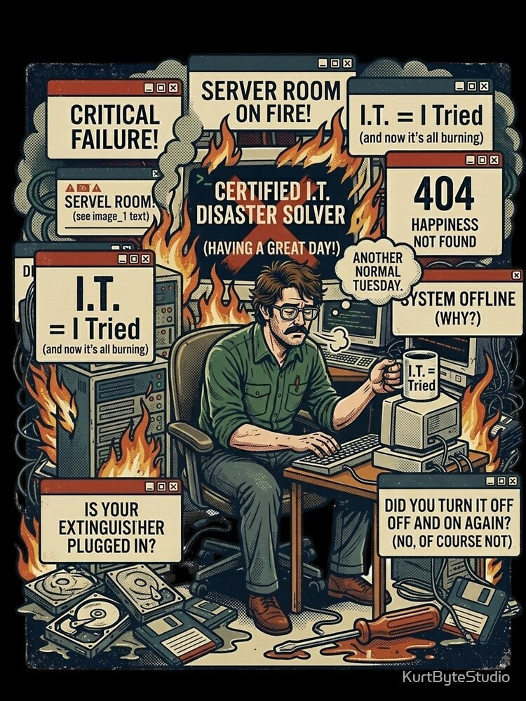 This Is Fine  Vintage IT Support Meme by KurtByteStudio