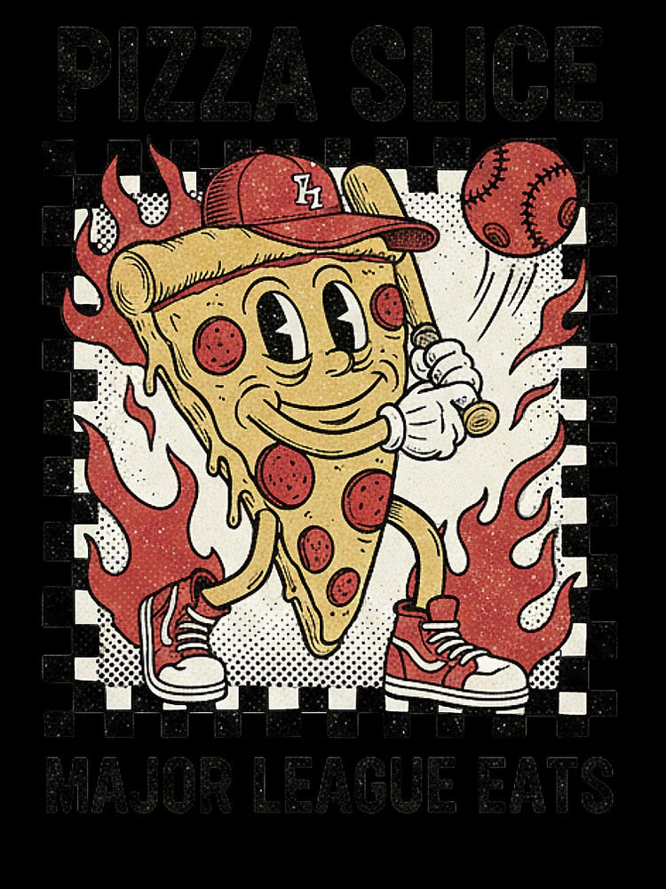 Pizza Slice Major League Eats - Vintage Cartoon Baseball Mascot by MAGICVISION-LAB