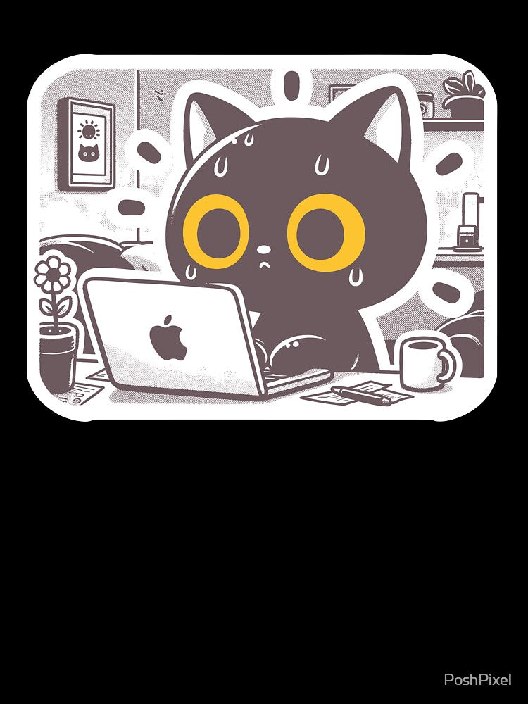 Stressed Black Cat at Work - UX Designer | Product Designer | UI Designer Stickers by PoshPixel
