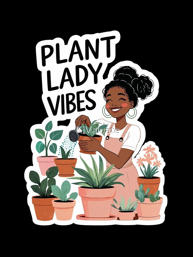 Plant Lady Vibes | Black Woman Plant Illustration | Indoor Gardening Graphic by KiValuate