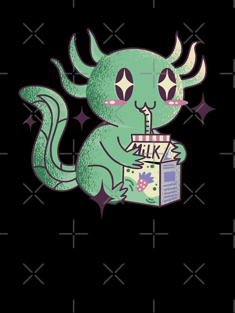 Kawaii Axolotl drinking Strawberry milk - bubble tea by Paperfly Studio