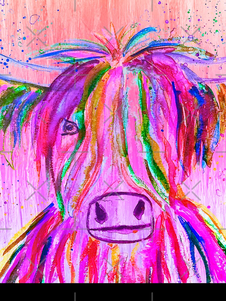 Highland Cow Farm Animal Watercolor Pastel pink by Monika Howarth