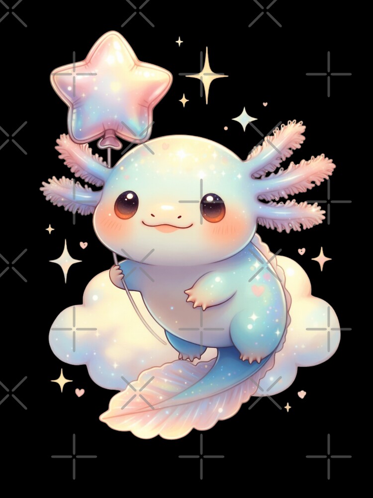 Adorable Axolotl Star Balloon Illustration Pastel Kids Axolotl Art by GrumpySableye