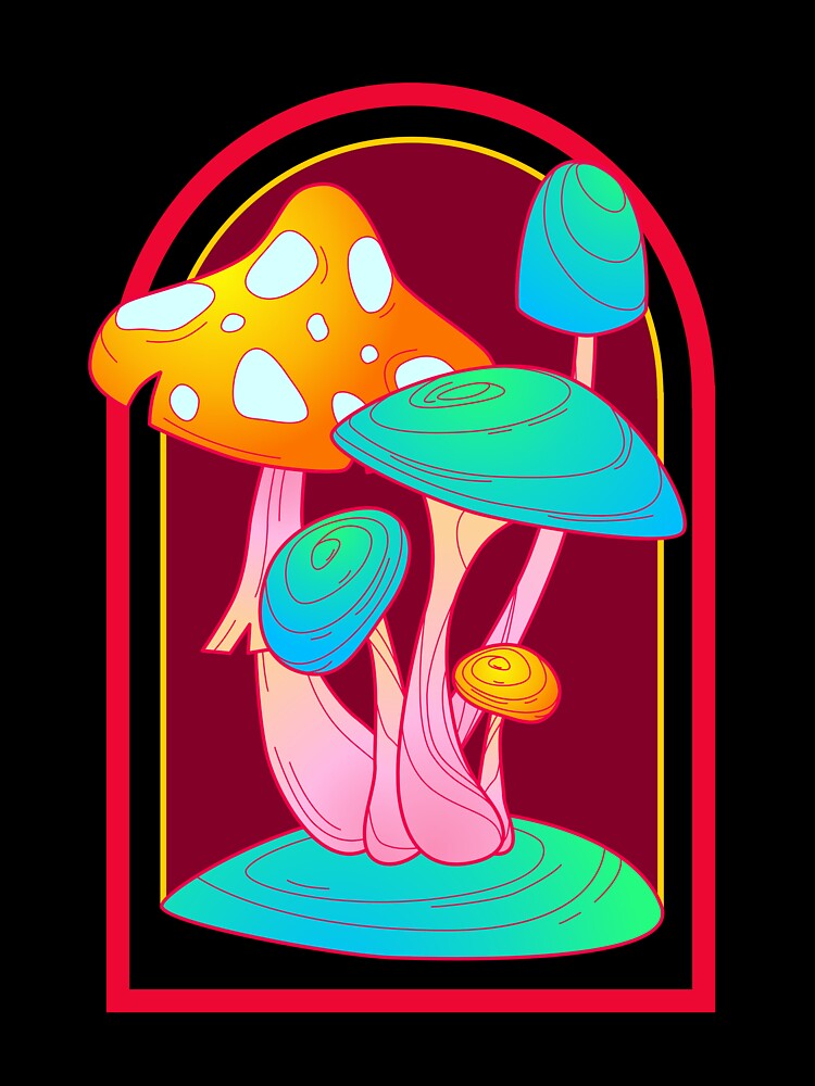 Trippy Neon Mushroom Arch Psychedelic Retro Rave Festival Glow Vintage Art by DERA RAY