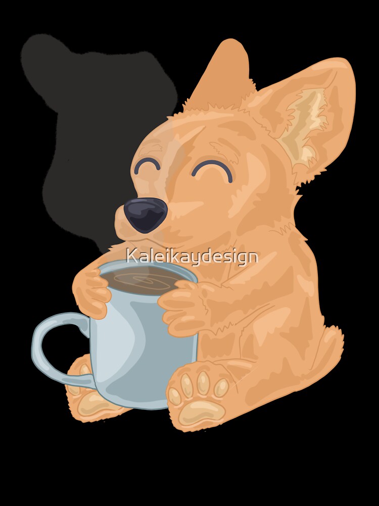Corgi with coffee cup, corgi drinking coffee by Kaleikaydesign