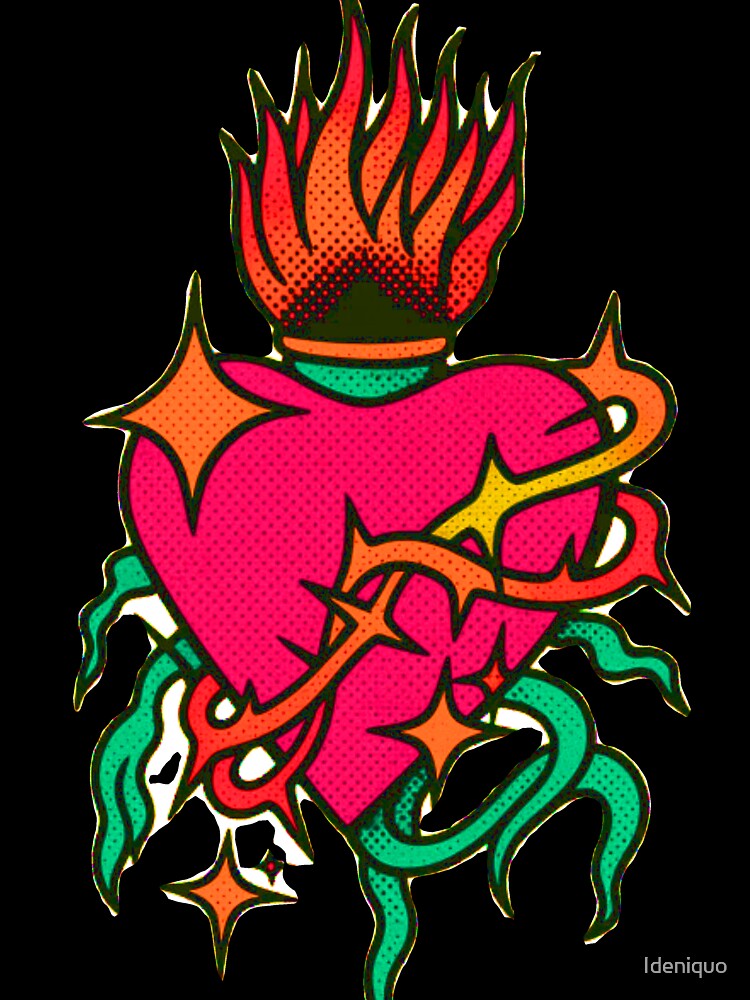 Hot Pink and Green Neon Sacred Heart Rave Art by Ideniquo