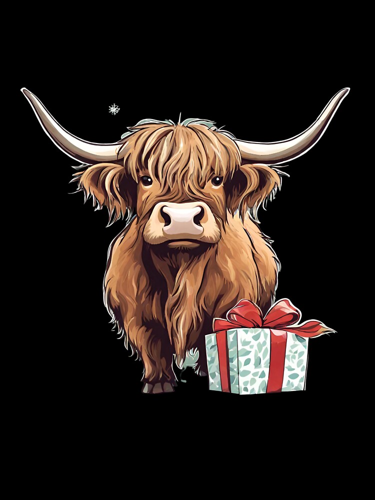 Highland Cow with a Gift by ColourCove