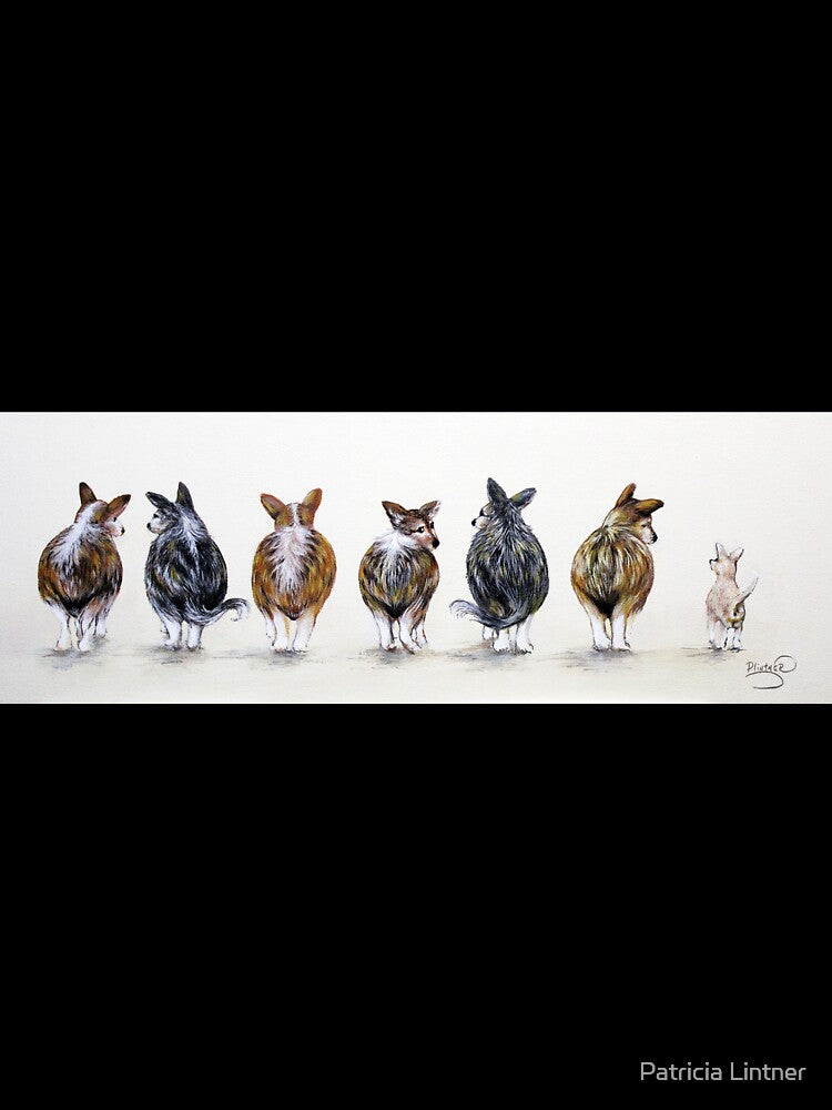 Corgi Butt Lineup with Chihuahua by Patricia Lintner
