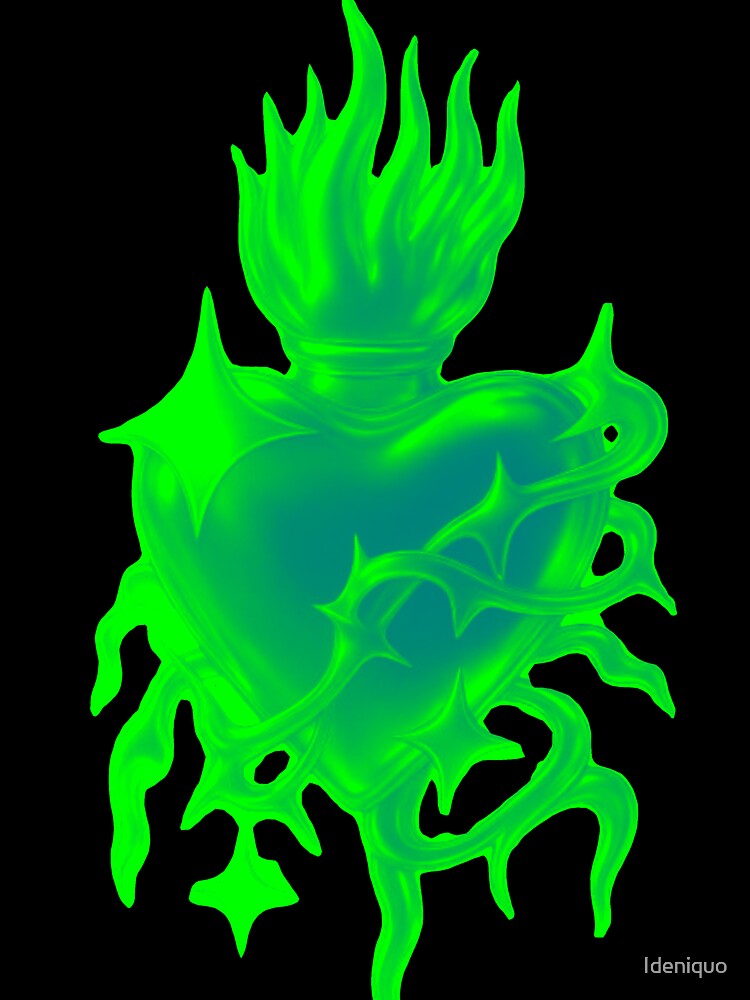 Acid Green Neon Sacred Heart Cyber Rave Art by Ideniquo
