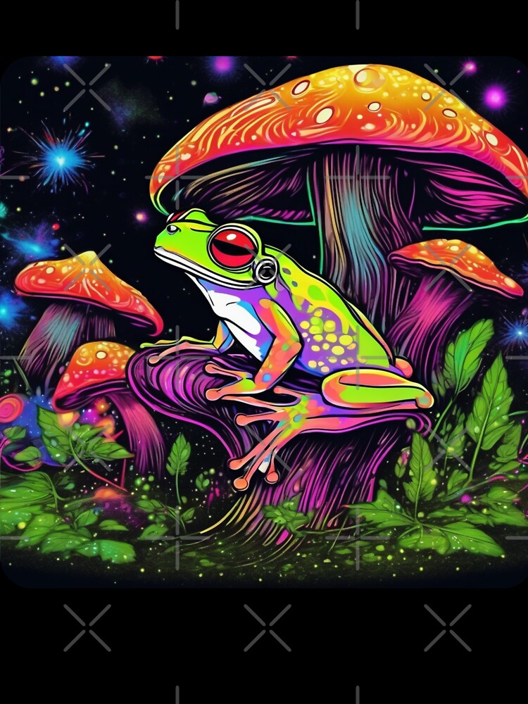 Neon tree frog on Mushrooms by Willshire