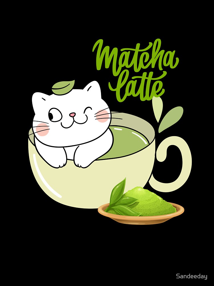Matcha latte cup and cute cat by Sandeeday