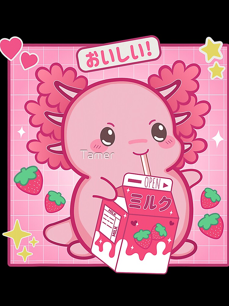 Kawaii Axolotl Strawberry Milk Shake Carton | Japanese Anime Lovers Kids by Tamer ⭐⭐⭐⭐⭐