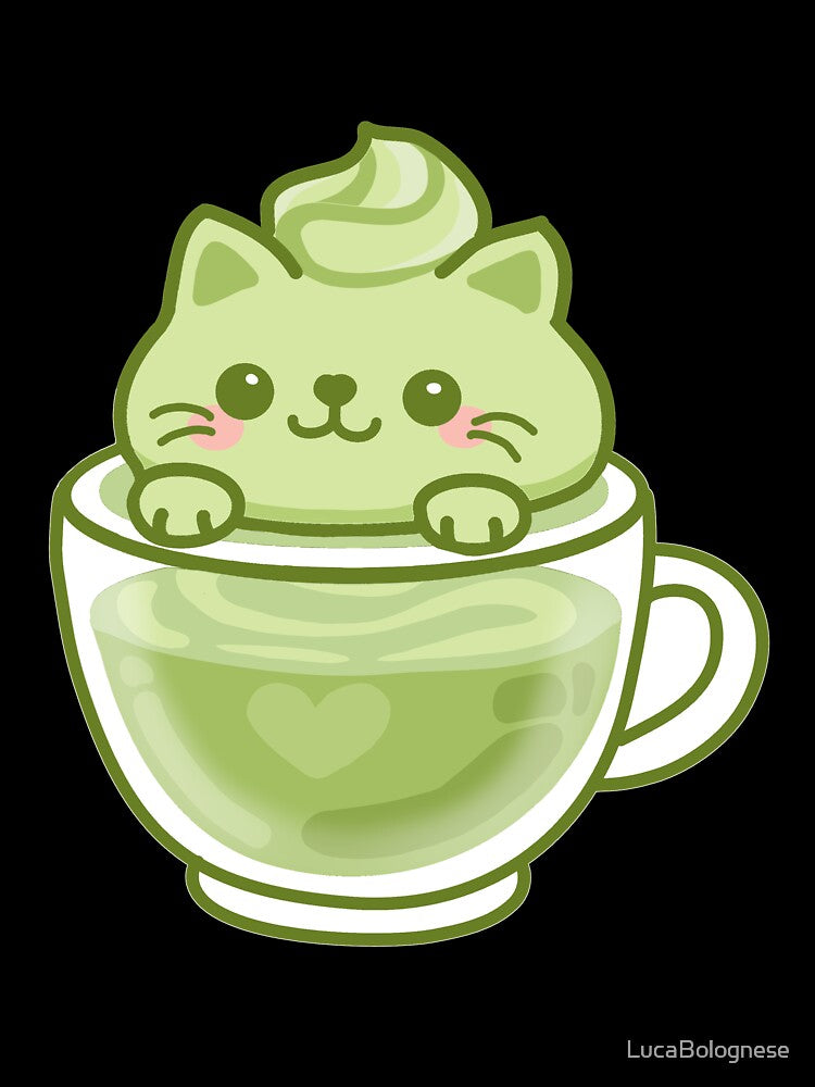 Kawaii Matcha Cat Latte – Cute Green Tea Sticker by LucaBolognese