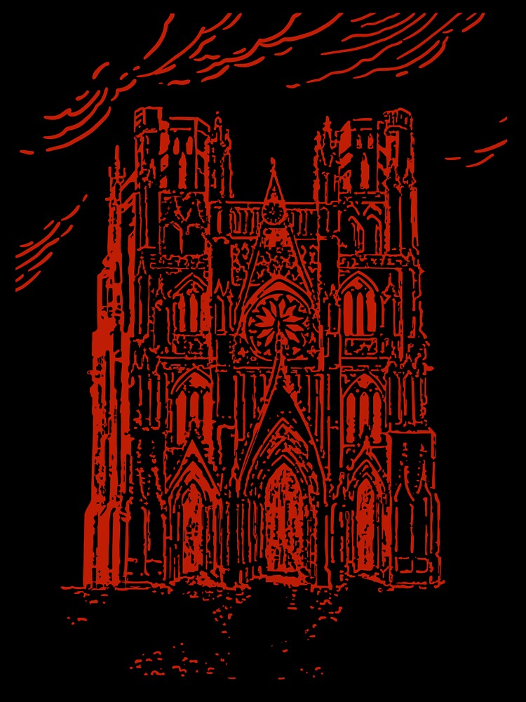 Gothic Castle Engraving Line Art - Red Version by Arcane Orchid