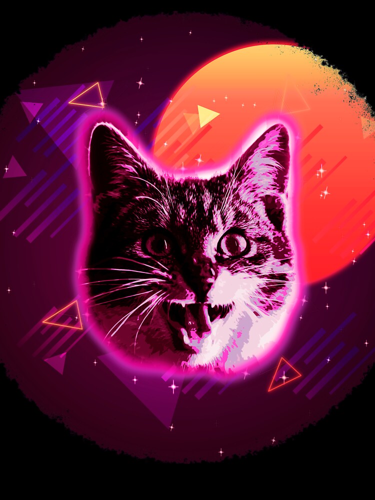 Cat Face Shirt Trippy Rave Neon 80s Disco Vintage Kitty Tee by cgocgy