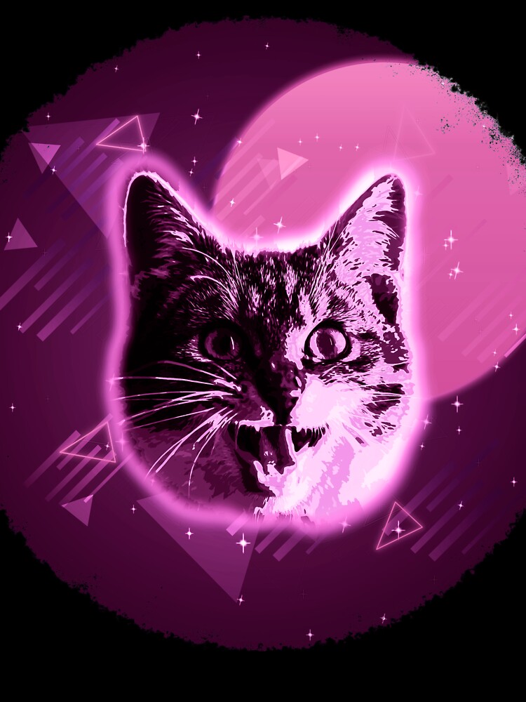 Cat Face Shirt Trippy Rave 80s Neon Disco Vintage Kitty Tee by cgocgy