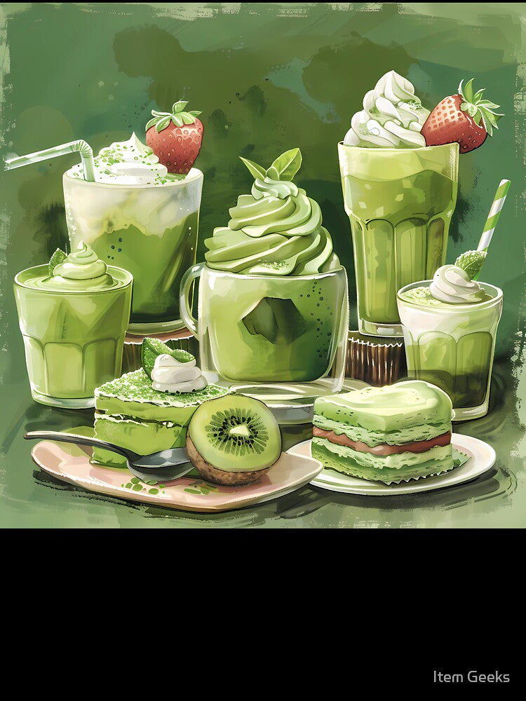 Matcha Green Tea Latte and Pastry by Item Geeks
