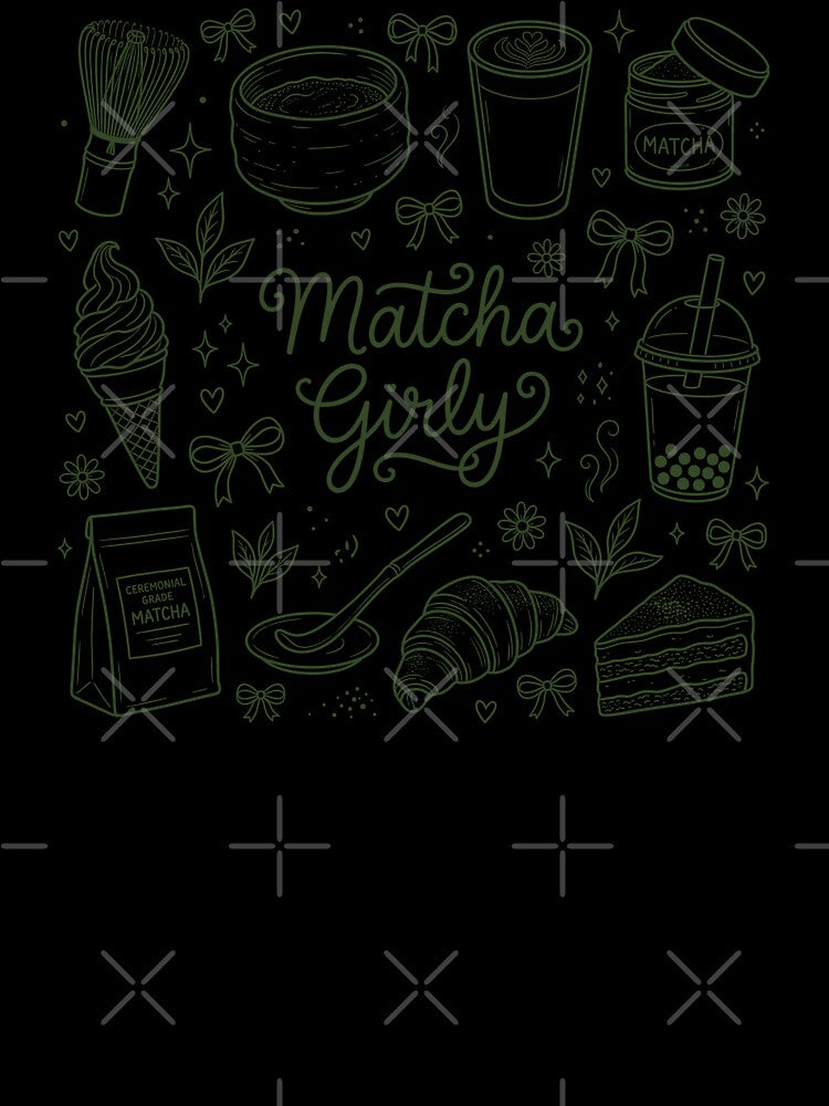 Matcha Girly Doodle Collage Sage Green - Coquette Matcha Tea Lover Aesthetic by BVDigitalArt