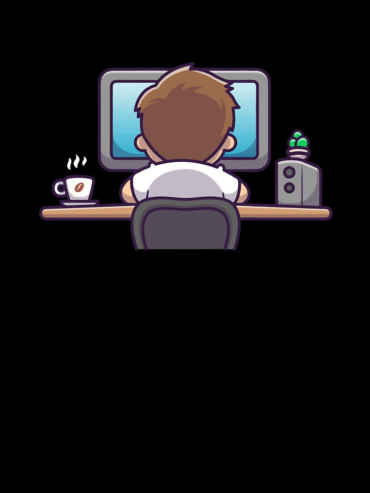 Gamer Boy Working at Desk with Coffee and Computer by shalbmv