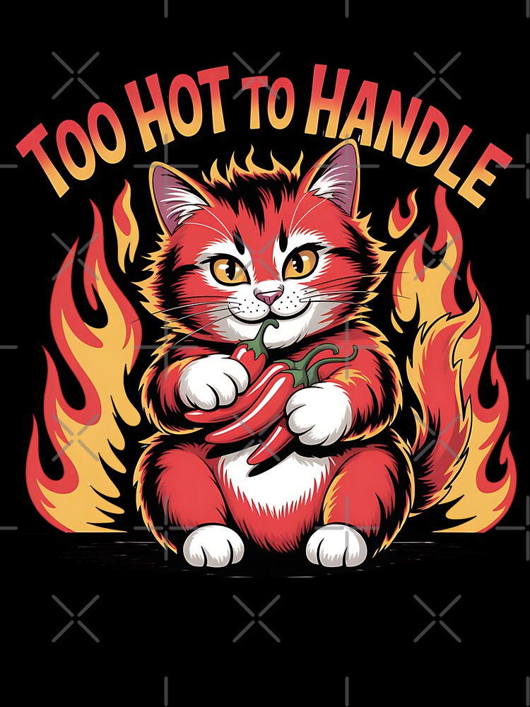 Too Hot to Handle, Spicy Cat Holding Chili Peppers by Bliss Find And Design