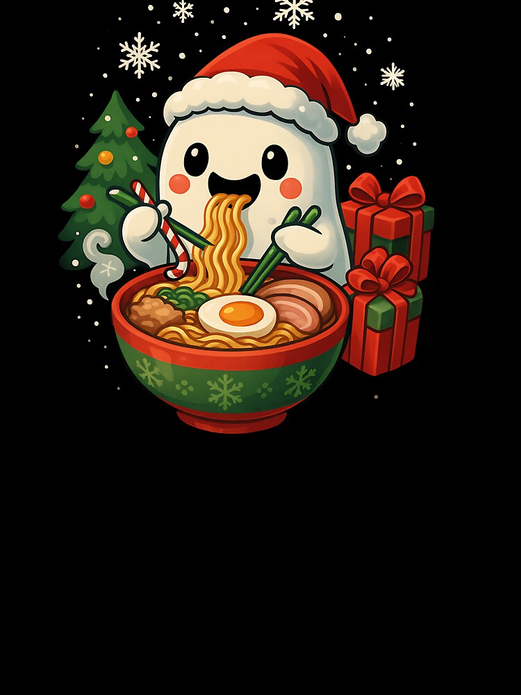 Spooky Cute Ghost Eating Ramen Halloween Japanese Noodles by cawtoon