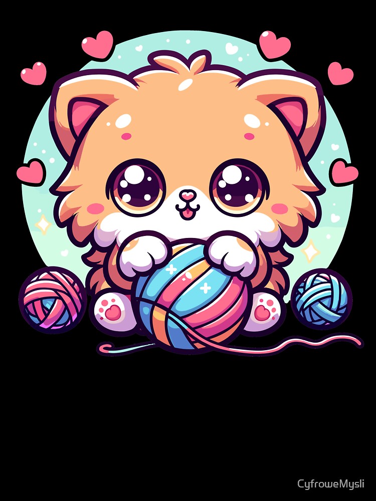 Cat Playing With Yarn Cozy Cat Lover Gift Design by CyfroweMysli