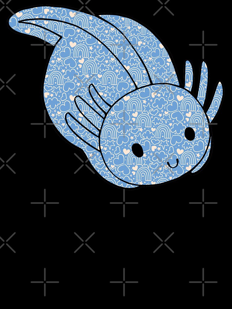 Cute Kawaii Baby Chibi Axolotl in Pastel Blue and Pink Heart and Rainbow Pattern by InkMemories