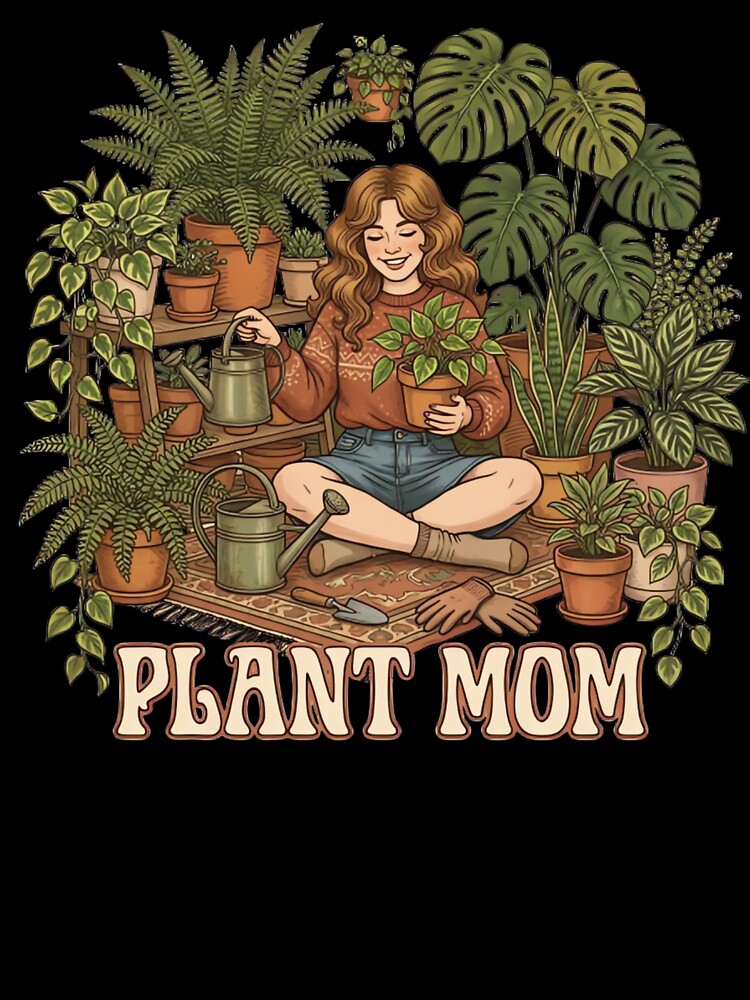 Retro Plant Mom Illustration Cozy Botanical Houseplants Design by urbinet