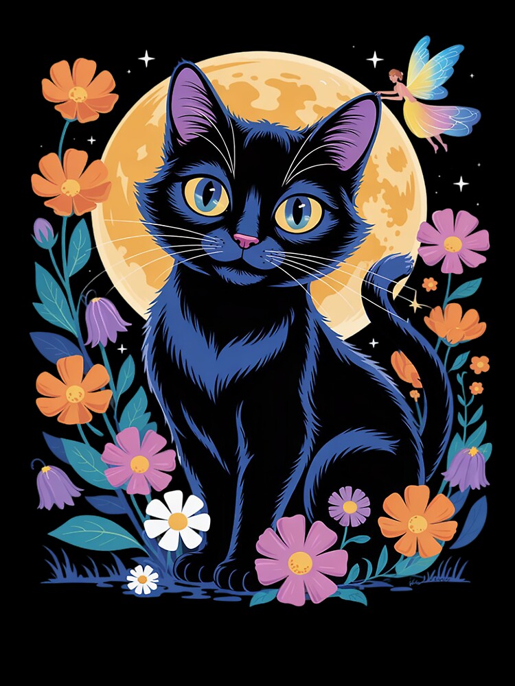 Kitten Moon Wildflowers Tee Fairycore Whimsical Floral Cat by MyzoToyota