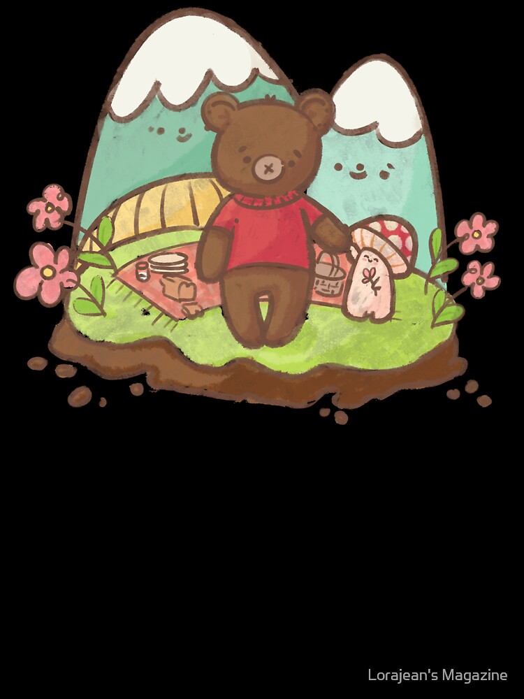 Bear and mushroom on a picnic by Lorajean Gudmundsen