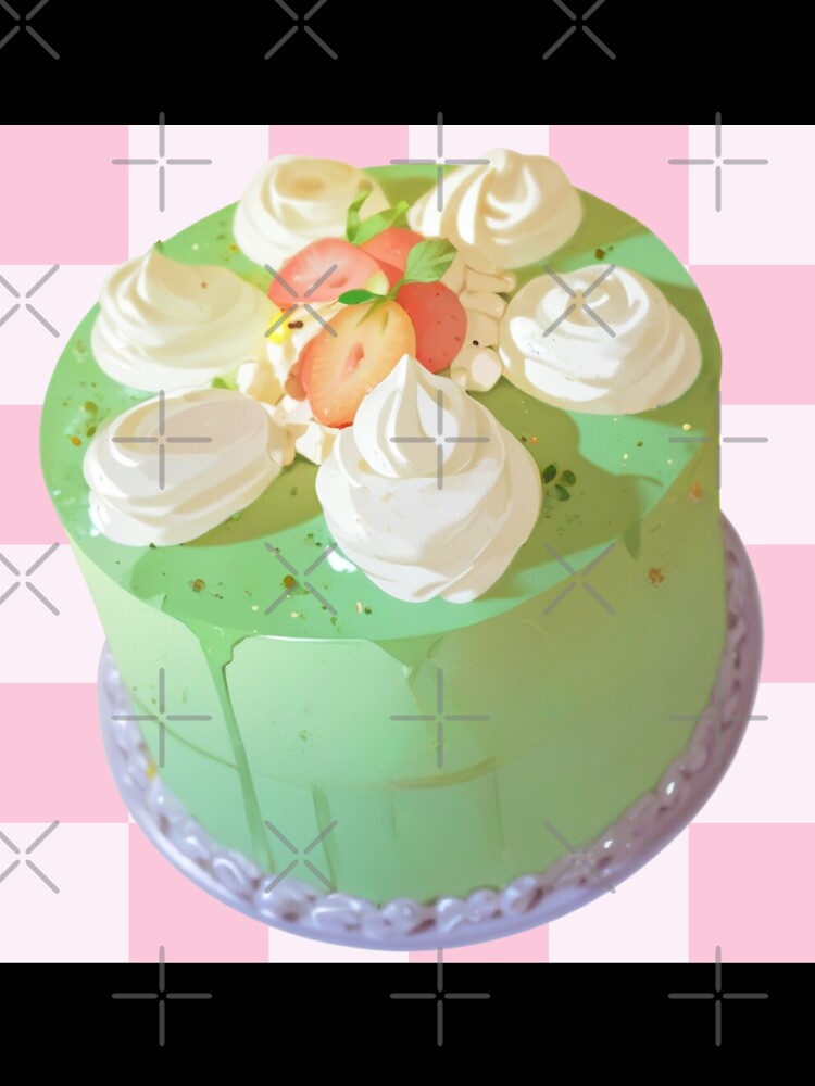 Vintage Matcha Cake – Aesthetic Green Tea Dessert Illustration by MuseAI