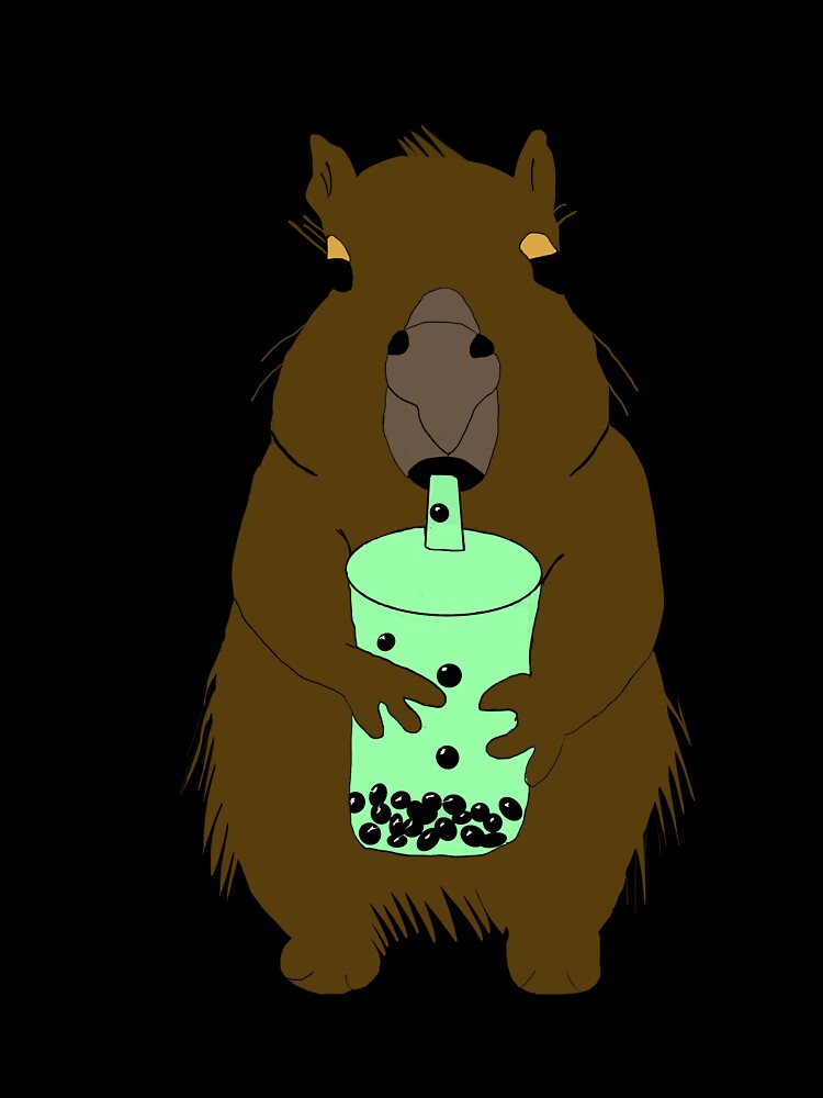 Cute Capybara Drinking Matcha Bubble Tea Illustration by Najomiartstudio