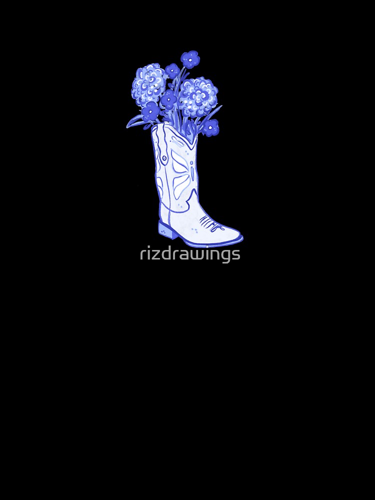 Coquette blue cowgirl boot with flowers by rizdrawings