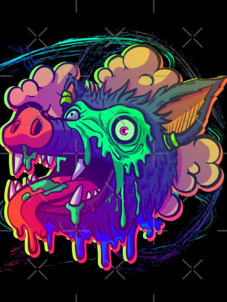 Melting Neon Beast Head | Trippy Psychedelic Monster Art by BoneandBloomCo