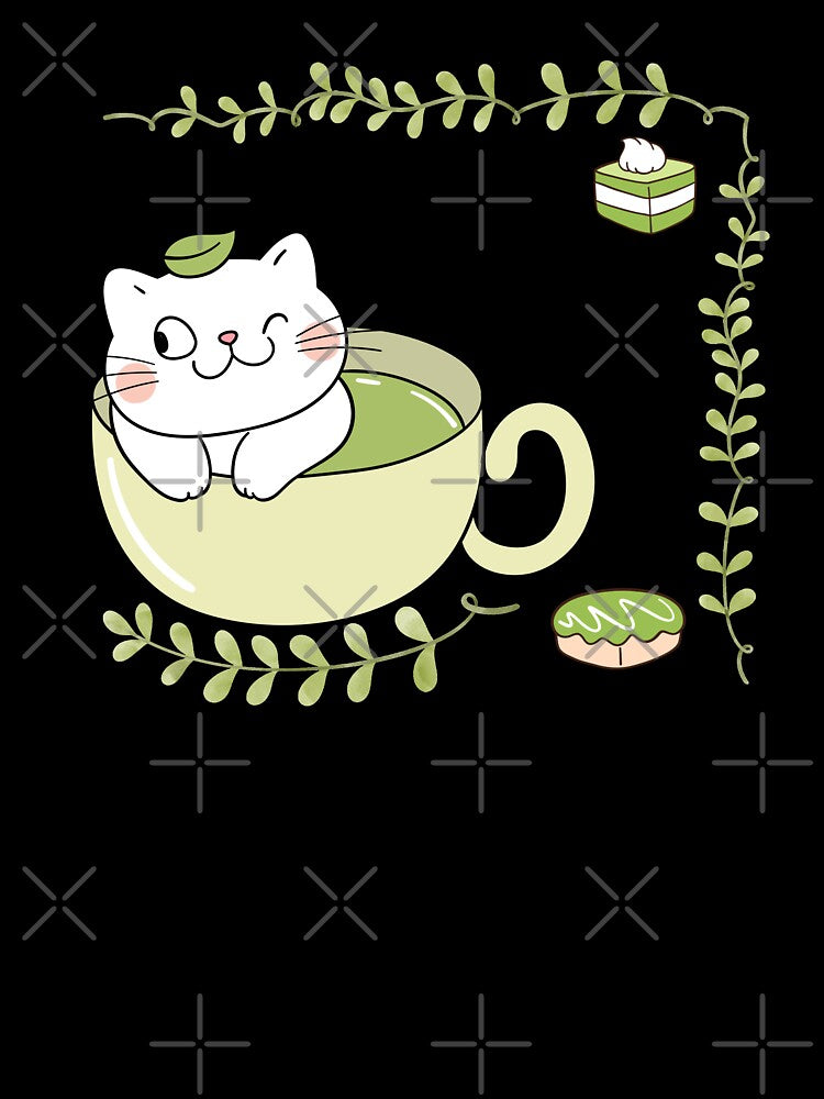 Cute Matcha Cat in Teacup – “A Soft Sip of Green Tea with a Purr on Top” – Kawaii Tea Lover Design by TheBeeKindSpace