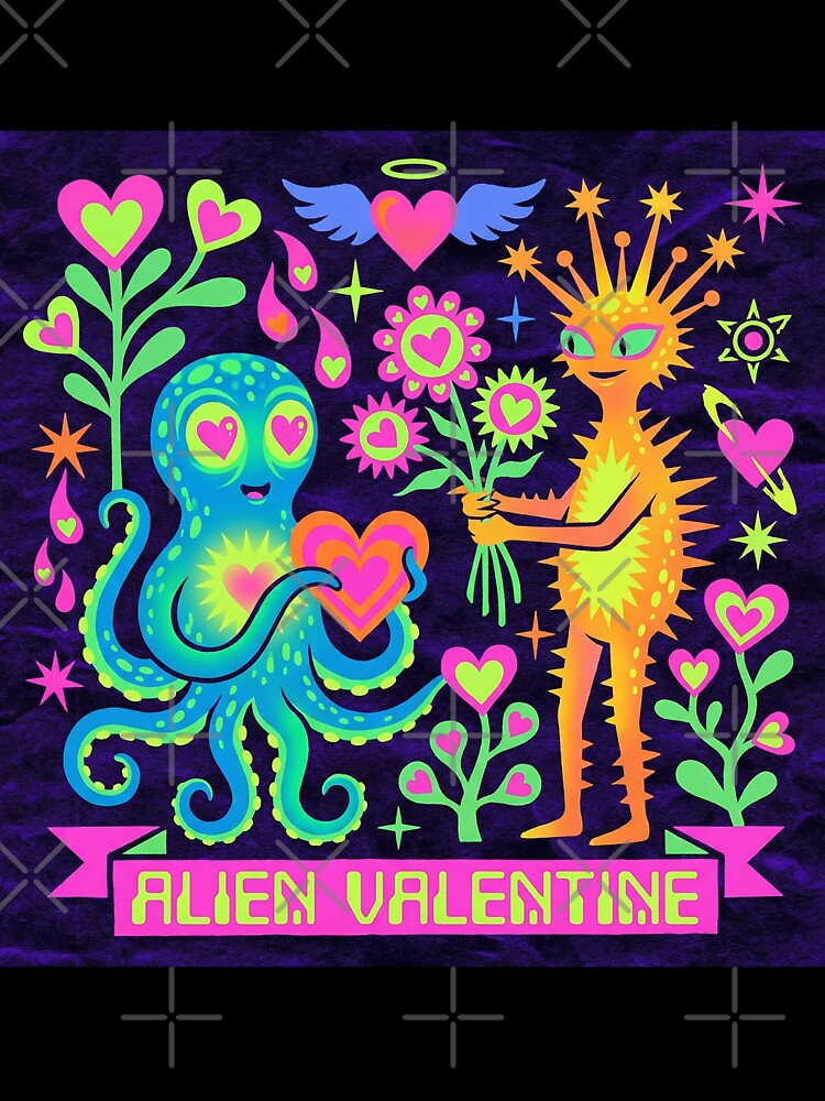 Neon Psychedelic Alien Valentine Octopus Love by zzz888