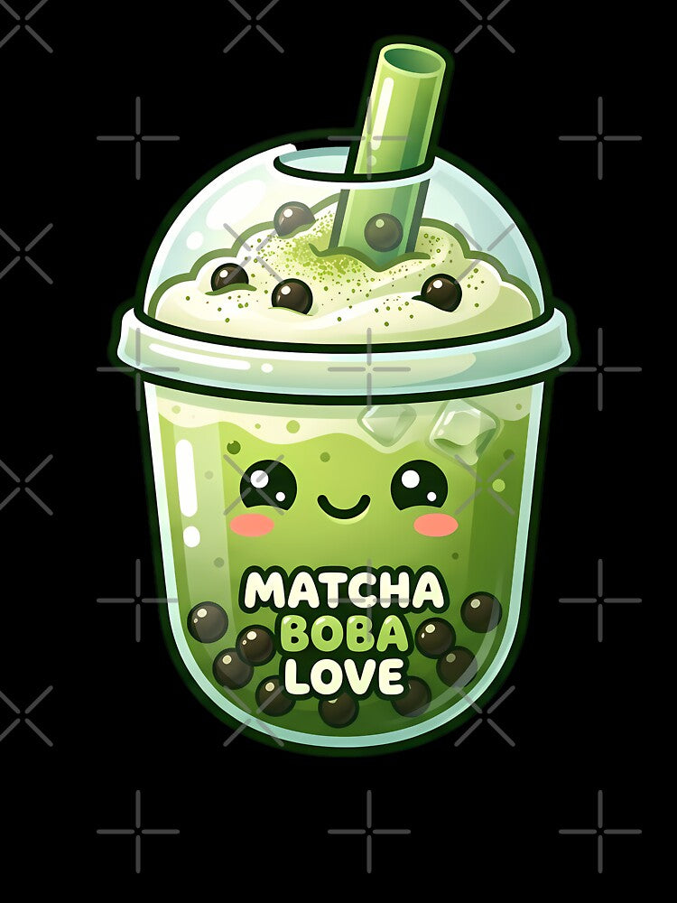 Cute Matcha Boba Tea – Kawaii Green Tea Bubble Tea Illustration by BobaBunny76