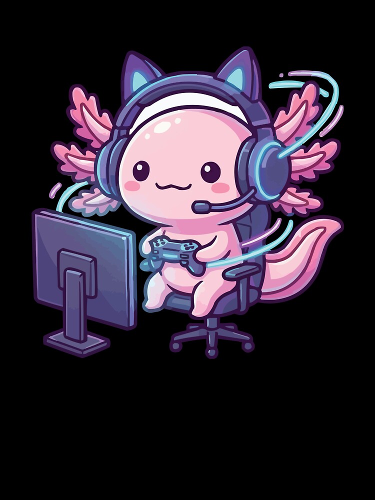 Level Up! – Cute Gamer Axolotl with Neon Headset by Petzzz